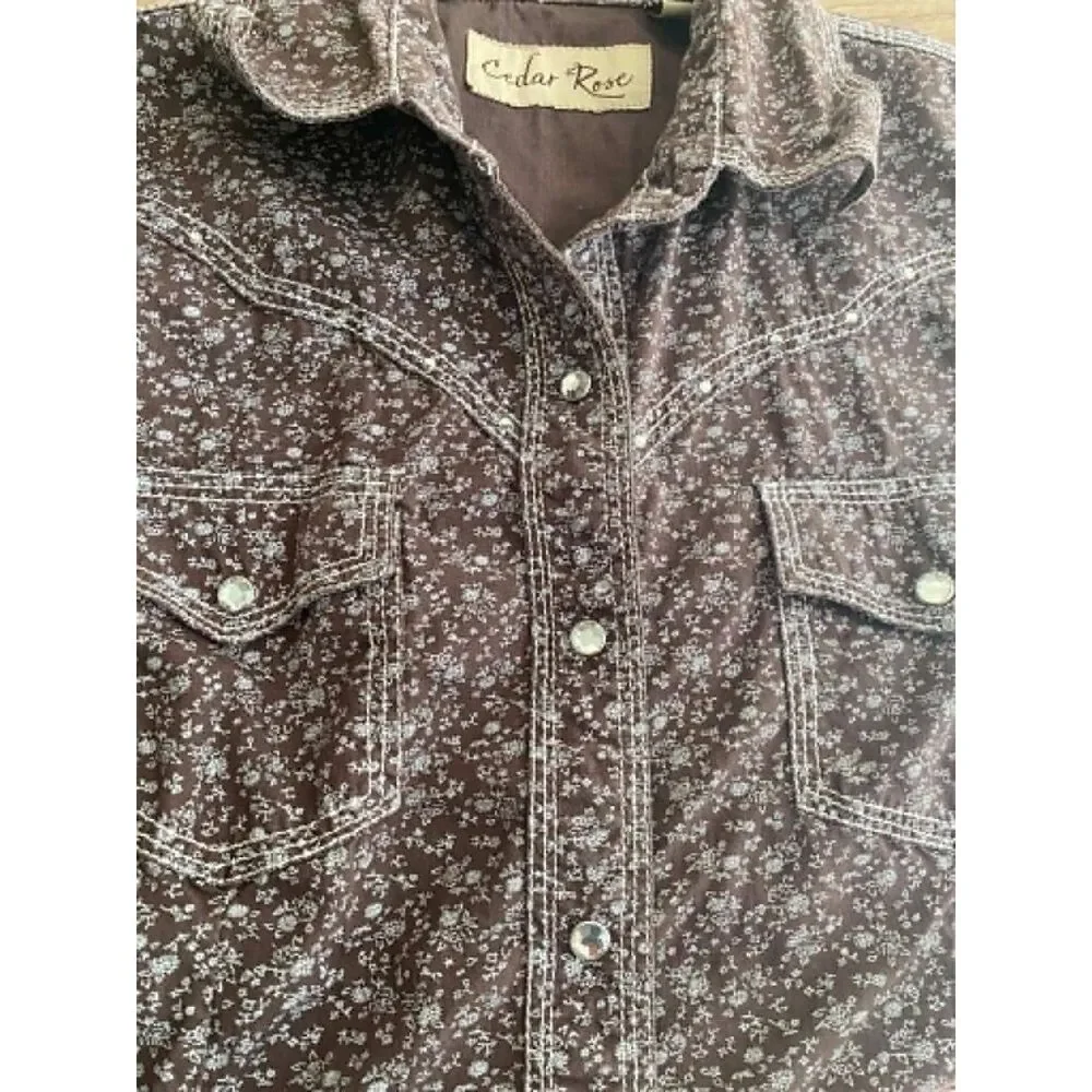 Cedar Rose Brown Floral Western Snap Button Shirt Women's Size Small - Picture 5 of 8